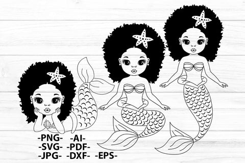 Mermaid Bundle Svg, Silhouette Mermaid, Afro Girl Svg, Black Mermaid Svg, Hair Puffs, Black Woman Clipart, Afro Woman Svg, Glamour Female SVG 1uniqueminute 