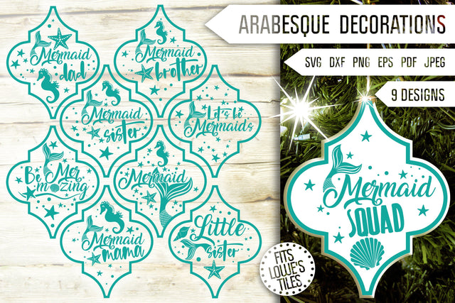 Mermaid Christmas Ornament Svg Bundle. Arabesque Svg. Mermaid Tail Svg. Lowe's Tile. Christmas Decorations Svg. Christmas Tree Dxf Eps Png SVG Mint And Beer Creations 