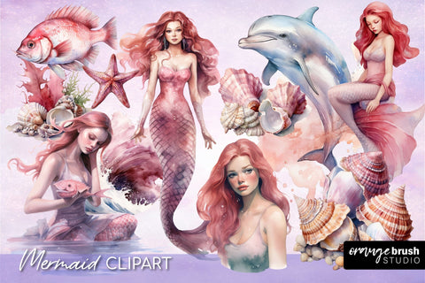 Mermaid Clipart Bundle, Mermaid Sublimation Designs PNG Sublimation OrangeBrushStudio 