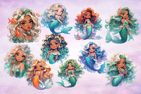 Mermaid Clipart, Cute Girl Sublimation, Chibi Girl PNG Sublimation OrangeBrushStudio 