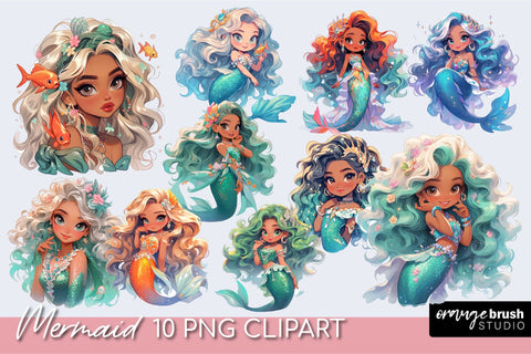 Mermaid Clipart, Cute Girl Sublimation, Chibi Girl PNG Sublimation OrangeBrushStudio 