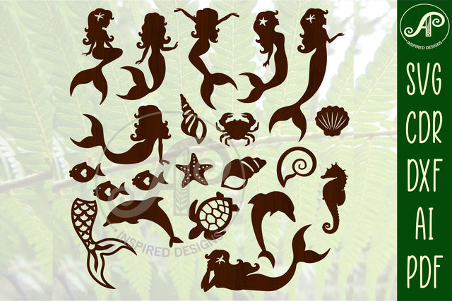 Mermaid designs, 15 laser cut shapes SVG SVG APInspireddesigns 