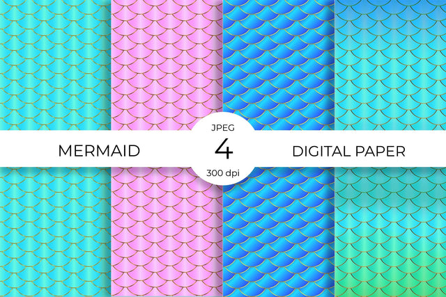 Mermaid digital paper set. Mermaid scale seamless pattern. Digital Pattern LaBelezoka 