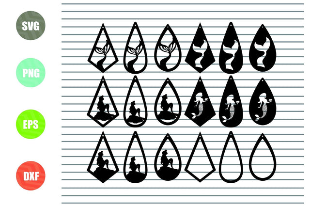Mermaid Earrings (2) Svg, Mermaid Earrings SVG Template For Cricut And Silhouette SVG Artstoredigital 