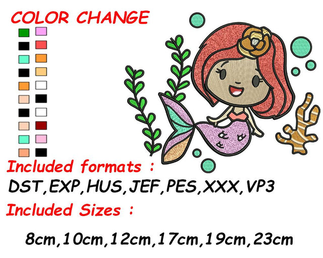 Mermaid Embroidery, Cute Mermaid, Sea Embroidery, Instant Download, Ocean Birthday, Baby Girl Embroidery Embroidery/Applique DESIGNS SVG Digital Designer 