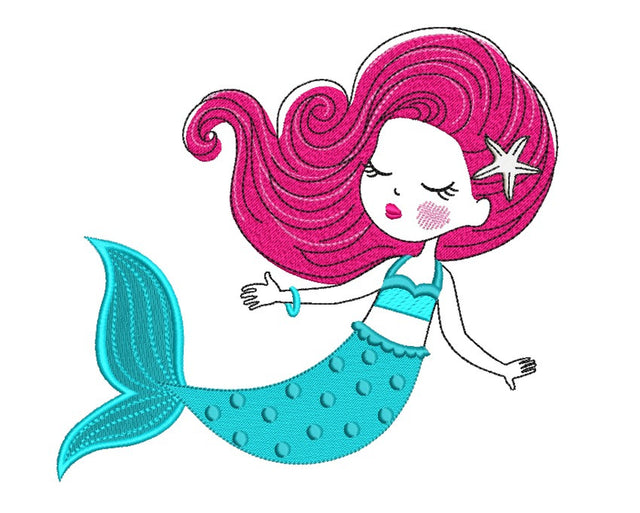 Mermaid Embroidery Design, Princess Embroidery File, 4 sizes Embroidery/Applique DESIGNS Nino Nadaraia 