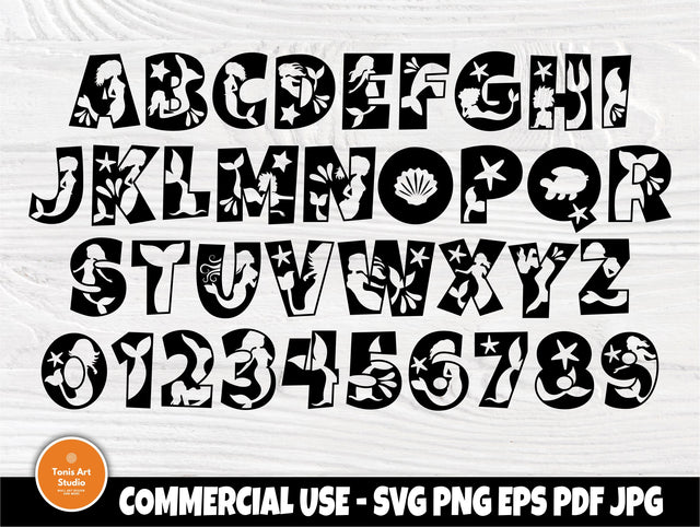 Mermaid Font SVG, Mermaid Alphabet, Mermaid Cut Files, Mermaid Monogram Svg, Silhouette Cut Files, Svg Files for Cricut, Mermaid Letters Svg SVG TonisArtStudio 