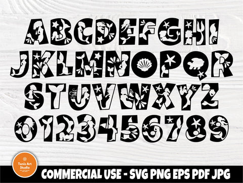 Mermaid Font SVG, Mermaid Alphabet, Mermaid Cut Files, Mermaid Monogram Svg, Silhouette Cut Files, Svg Files for Cricut, Mermaid Letters Svg SVG TonisArtStudio 
