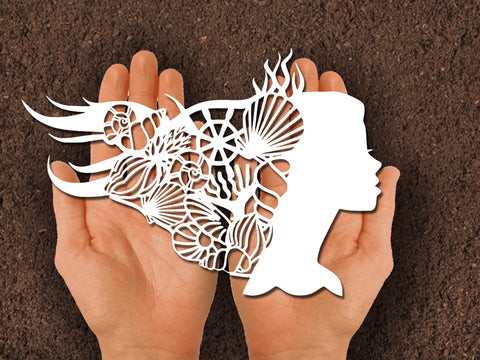Mermaid Girl Hair Paper cut SVG Johan Ru designs 