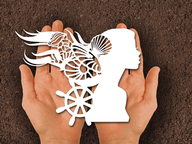 Mermaid Girl Hair Paper cut SVG Johan Ru designs 