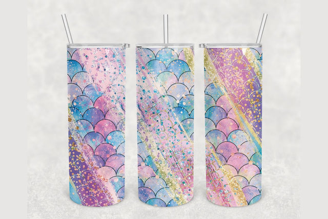 Mermaid Gold Glitter Brush Tumbler sublimation design 20 oz skinny tumbler wrap Sublimation BambinaCreations 