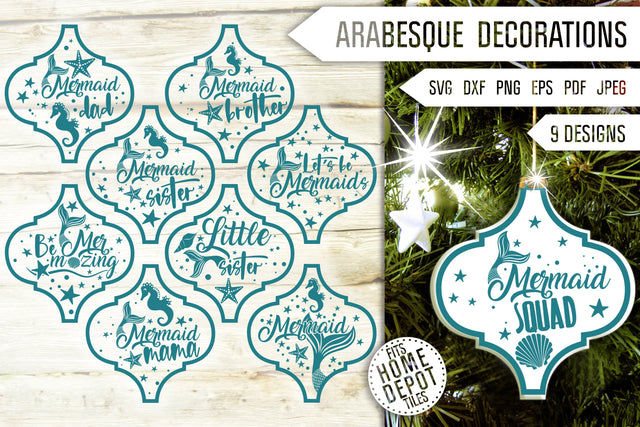 Mermaid Home Depot Tile Christmas Ornament Svg Bundle. Arabesque Svg. Mermaid Tail Svg. Christmas Decorations Svg. Christmas Tree Dxf Png SVG Mint And Beer Creations 