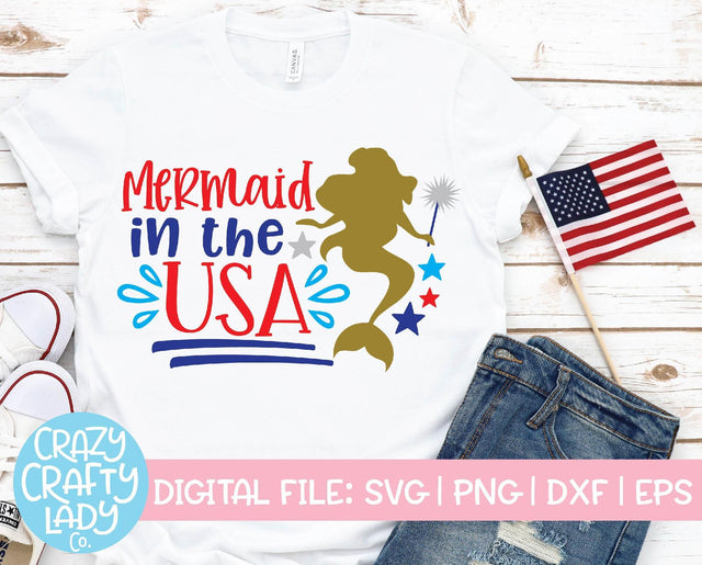 Mermaid in the USA | 4th of July SVG Cut File SVG Crazy Crafty Lady Co. 