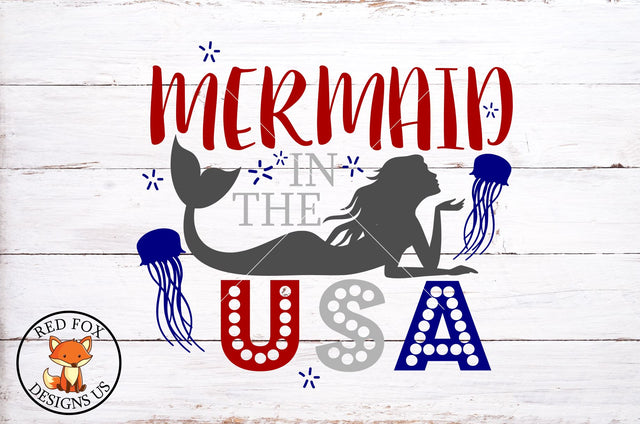 Mermaid in the USA, Little Girl SVG, 4th Of July SVG PNG DXF SVG RedFoxDesignsUS 