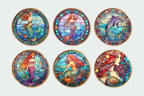 Mermaid Keychain Bundle, Stained Glass Sublimation Sublimation OrangeBrushStudio 