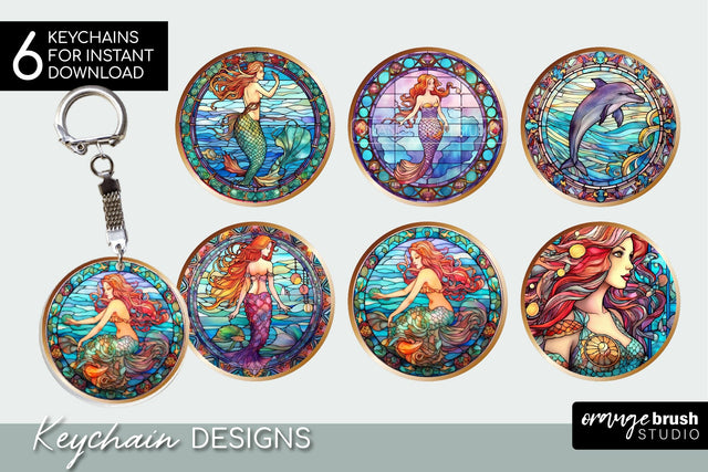 Mermaid Keychain Bundle, Stained Glass Sublimation Sublimation OrangeBrushStudio 