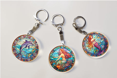 Mermaid Keychain Bundle, Stained Glass Sublimation Sublimation OrangeBrushStudio 