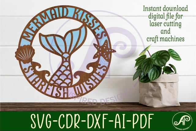 Mermaid kisses starfish wishes wall art sign, SVG file. SVG APInspireddesigns 