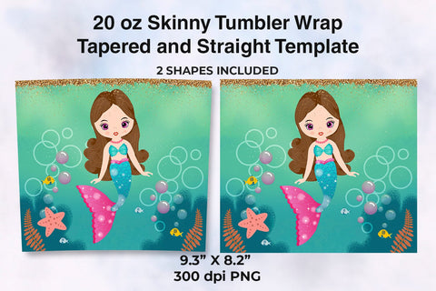 Mermaid Light Brown Hair 20oz Skinny Tumbler Wrap Sublimation Sublimatiz Designs 