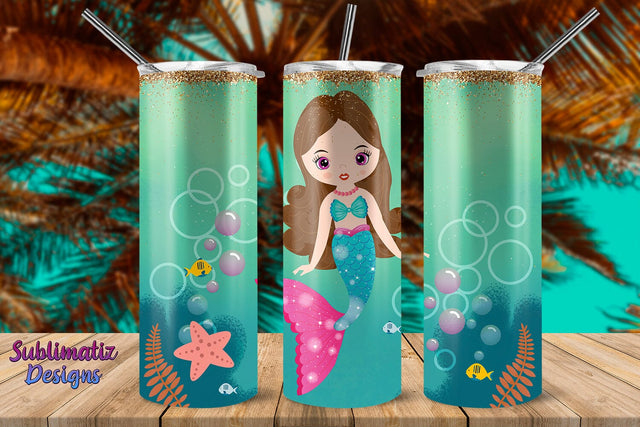Mermaid Light Brown Hair 20oz Skinny Tumbler Wrap Sublimation Sublimatiz Designs 