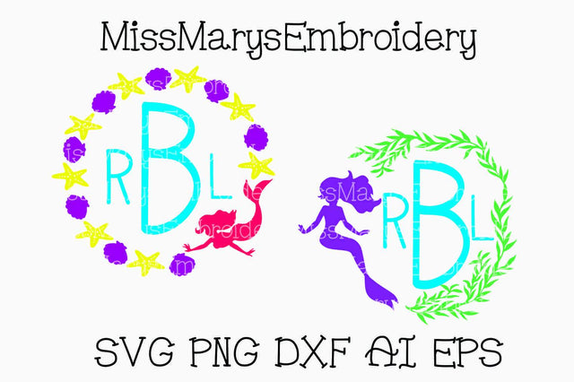 Mermaid Monogram Frames SVG MissMarysEmbroidery 