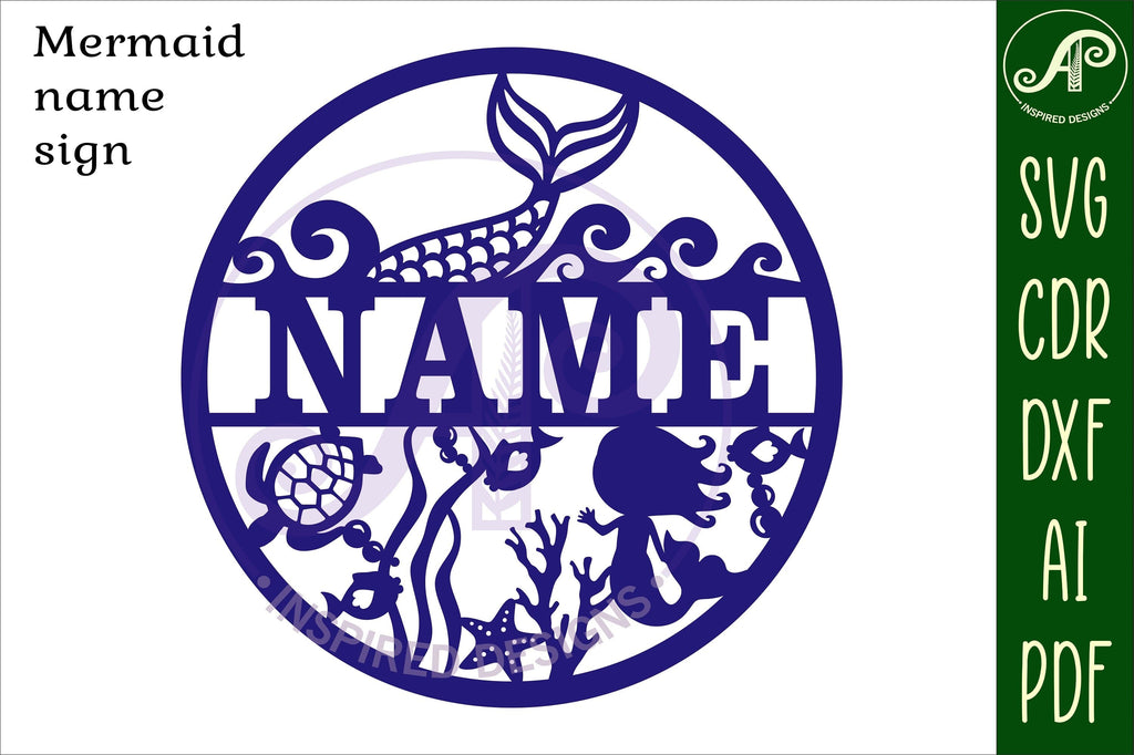 Mermaid name sign svg laser cut template - So Fontsy