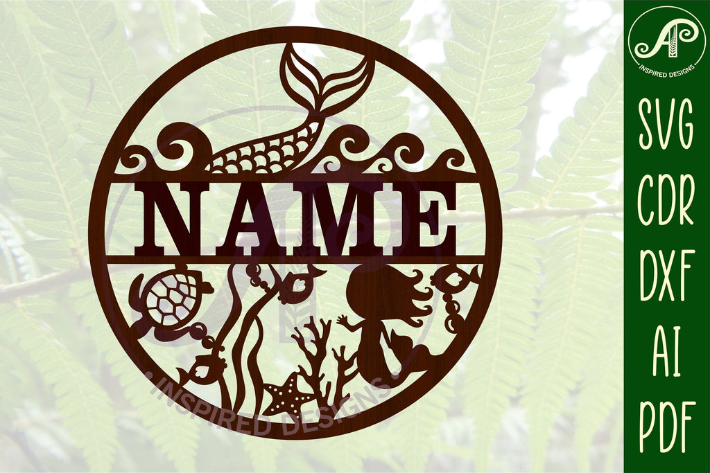 Mermaid name sign svg laser cut template - So Fontsy