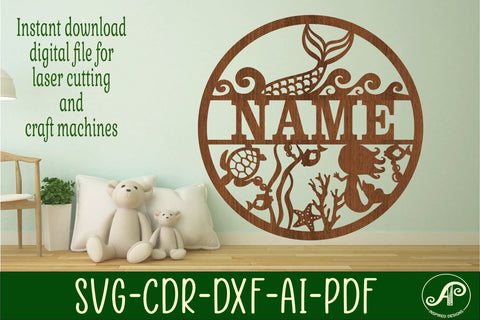 Mermaid name sign svg laser cut template SVG APInspireddesigns 