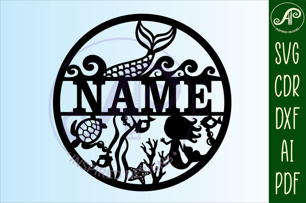Mermaid name sign svg laser cut template - So Fontsy