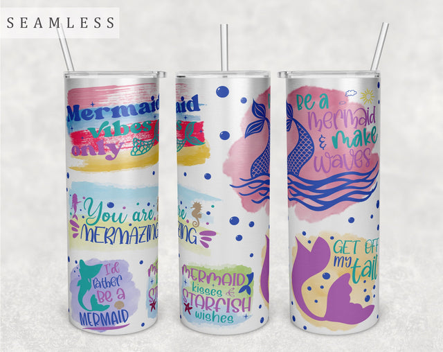 Mermaid Quotes Tumbler Wrap, 20 Oz Skinny Tumbler Sublimation Design, Seamless Mermaid Sayings Tumbler PNG Sublimation HappyDesignStudio 