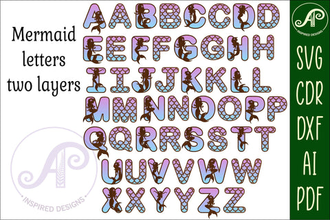 Mermaid scale alphabet set. 2 layer letters. 52 letters SVG APInspireddesigns 