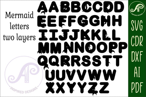Mermaid scale alphabet set. 2 layer letters. 52 letters SVG APInspireddesigns 