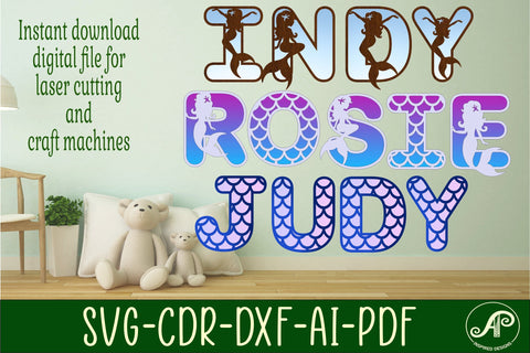 Mermaid scale alphabet set. 2 layer letters. 52 letters SVG APInspireddesigns 