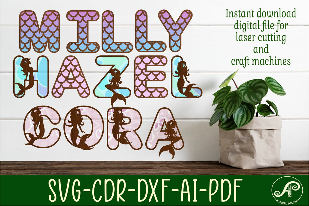 Mermaid scale alphabet set. 2 layer letters. 52 letters - So Fontsy