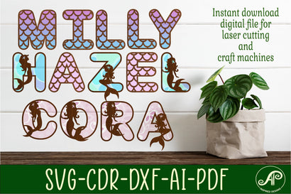 Mermaid scale alphabet set. 2 layer letters. 52 letters SVG APInspireddesigns 
