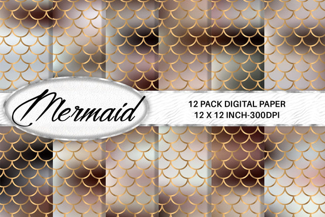 Mermaid scale pattern digital paper with gradient brown color background Digital Pattern artnoy 