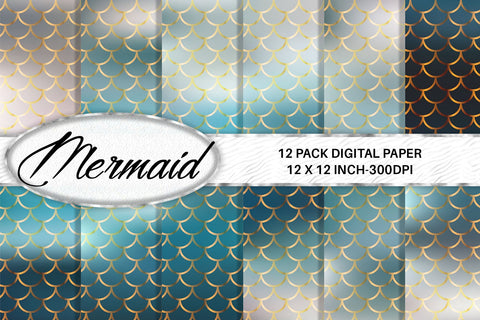 Mermaid scale pattern digital paper with gradient color background Digital Pattern artnoy 