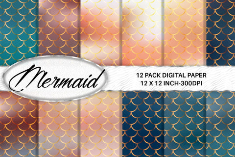 Mermaid scale pattern digital paper with gradient color background Digital Pattern artnoy 