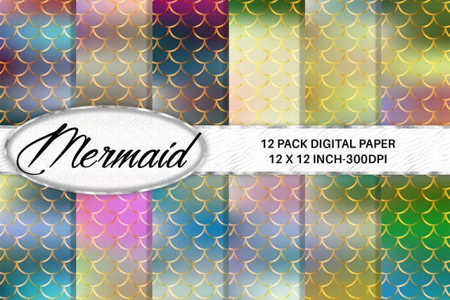 Mermaid scale pattern digital paper with gradient colorful background Digital Pattern artnoy 