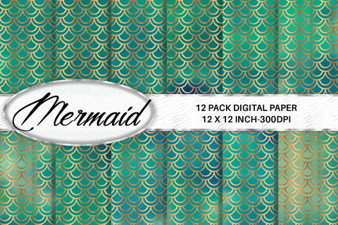 Mermaid scale pattern digital paper with gradient dark green color background Digital Pattern artnoy 