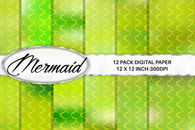 Mermaid scale pattern digital paper with gradient green color background Digital Pattern artnoy 