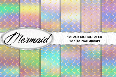 Mermaid scale pattern digital paper with gradient hologram color background Digital Pattern artnoy 