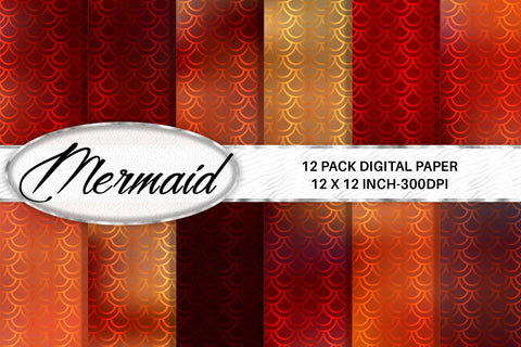 Mermaid scale pattern digital paper with gradient red color background Digital Pattern artnoy 