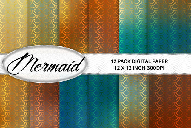 Mermaid scale pattern digital paper with gradient rust color background Digital Pattern artnoy 