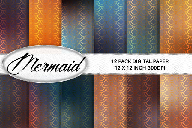 Mermaid scale pattern digital paper with gradient rust color background Digital Pattern artnoy 