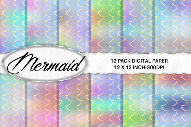 Mermaid scale pattern digital paper with gradient unicorn color background Digital Pattern artnoy 