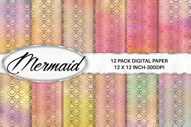 Mermaid scale pattern digital paper with gradient unicorn color background Digital Pattern artnoy 