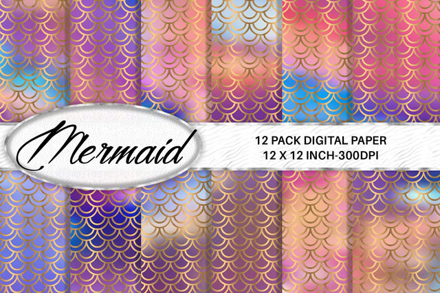 Mermaid scale pattern digital paper with gradient unicorn color background Digital Pattern artnoy 