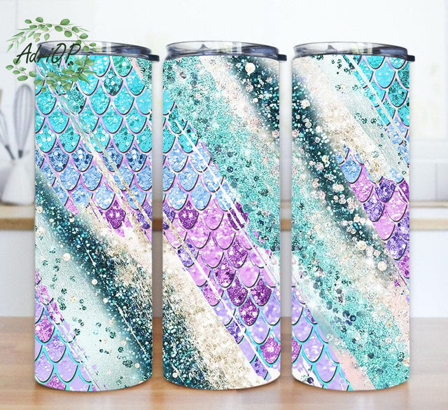 Mermaid Scales Full Tumbler Wrap, Mermaid Scales Sparkle 20oz Skinny Tumbler, Sublimation Design Tumbler With Lid And Straw, Digital Download Sublimation AdriOP 