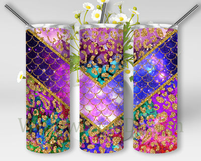 Mermaid Scales Tumbler Png, Leoprad Gold Glitter Tumbler Wrap, Mermaid 20oz Skinny Tumbler, Neon Mermaid Tumbler Wrap, Digital Download Sublimation WillowSageDesign 